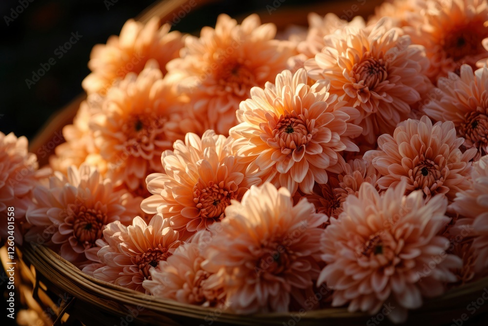 Peach Dahlias in a Woven Basket Peach Dahlias in a Woven Basket