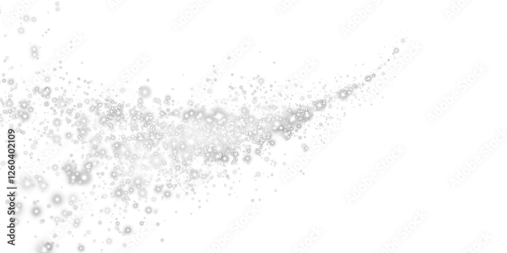 Fototapeta premium Fantastic white smoke background. Magic white smoke with glitter and small particles of twinkling stars. Fog with luminous particles. White vapor with stardust. Morning fog over land or water. PNG.