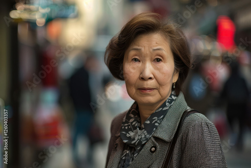 Wallpaper Mural close up horizontal image of a mature asian lady posing in the street Torontodigital.ca