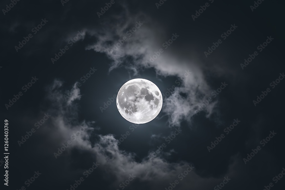 Full Moon in Night Sky with Dramatic Clouds Full Moon in Night Sky with Dramatic Clouds