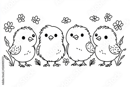 Little chicks coloring page. Easter colouring book.