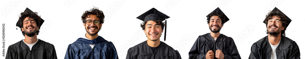 Obraz premium young man in graduation coat on transparent background Collection set