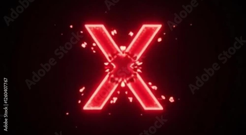 Glowing neon cross mark icon animation 4k