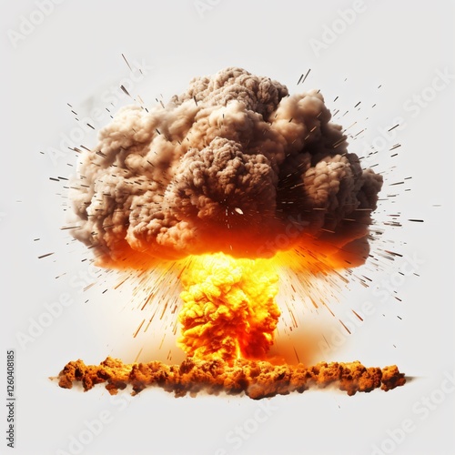 Isolated Nuclear Explosion and Mushroom Cloud