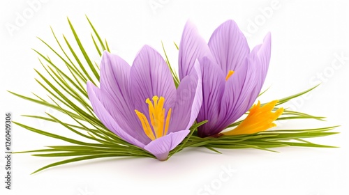 Isolated Saffron Crocus Flower on White Background