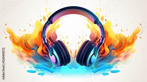 Headphones Sound Waves Vector Illustration