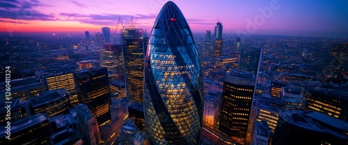 London's iconic skyline illuminated at twilight, showcasing modern architecture