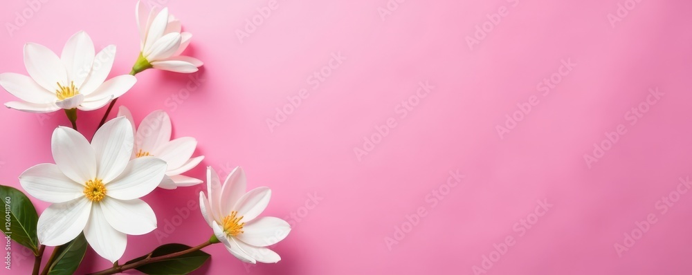 Vibrant pink background accented with pristine white flowers, studio shot, floral backdrop Vibrant pink background accented with pristine white flowers, studio shot, floral backdrop