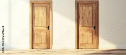 Wooden Indoor Doors on Minimalist Wall with Natural Light and Empty Space for Creative Text or Design Elements photo