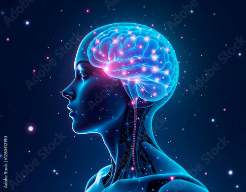 Anxiety disorder and panic attacks, person with highlighted brain showing neurotransmitter imbalance, experiencing panic attacks and anxiety disorder