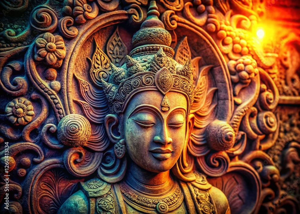 Intricate Stone Carving Double Exposure: Repeating Pattern Background - Stock Photo Intricate Stone Carving Double Exposure: Repeating Pattern Background - Stock Photo