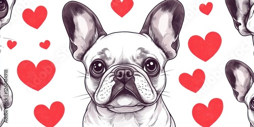 French bulldog portrait love-themed background graphic design playful environment upbeat concept for pet lovers photo