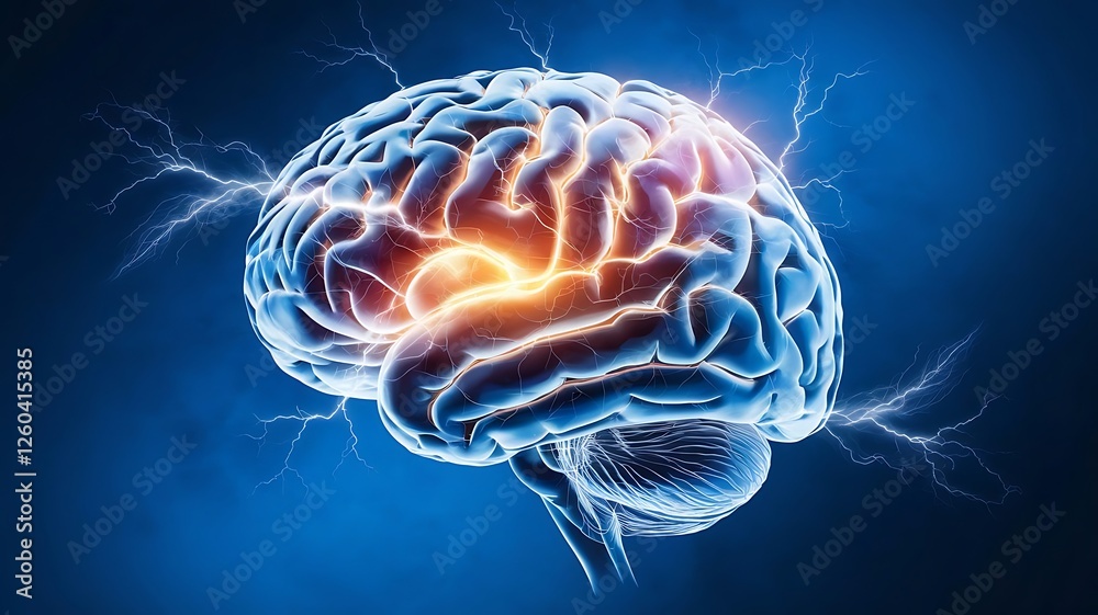 Fototapeta premium 3D Illustration of a Human Brain with Energetic Focus