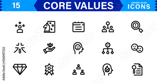 Core Values Icon Set. Minimal and Modern Vector Icons for Integrity, Ethics, Leadership, UI, Web, Mobile, and Business Graphic Design Projects