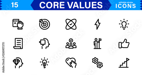 Core Values Icon Set. Minimal and Modern Vector Icons for Integrity, Ethics, Leadership, UI, Web, Mobile, and Business Graphic Design Projects