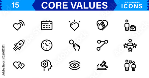 Core Values Icon Set. Minimal and Modern Vector Icons for Integrity, Ethics, Leadership, UI, Web, Mobile, and Business Graphic Design Projects
