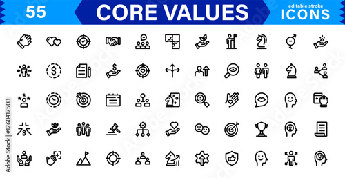 Core Values Icon Set. Minimal and Modern Vector Icons for Integrity, Ethics, Leadership, UI, Web, Mobile, and Business Graphic Design Projects