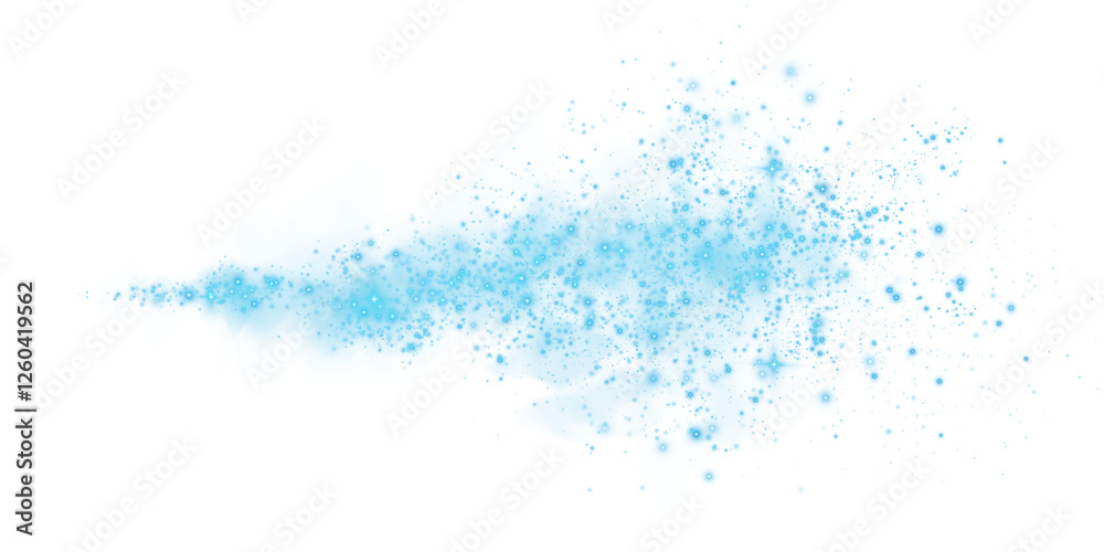 Obraz premium Fantastic blue smoke background. Magic blue smoke with glitter and small particles of twinkling stars. Fog with luminous particles. Blue vapor with stardust. Morning fog over land or water surface PNG