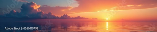 Peaceful scene of sunset over Saline di Marsala with a few wispy clouds and the sea, cloud, sea