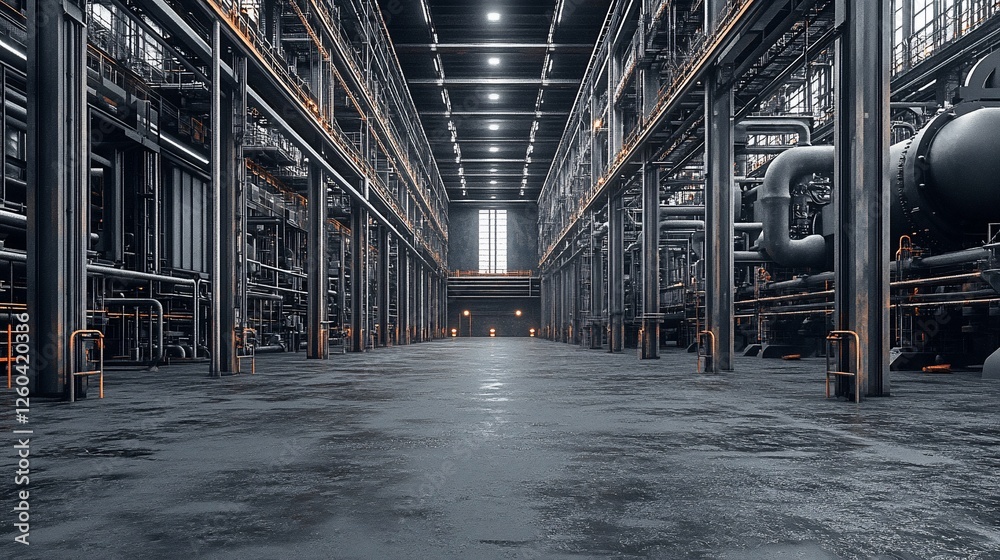 Industrial Plant Interior Machinery, Pipes, Factory