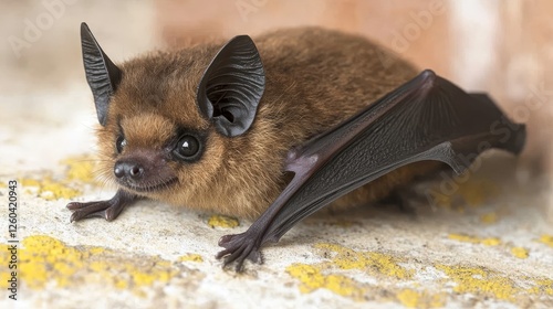 A Pipistrelle bat hunts in a church attic. This kind of bat often lives in cities in Europe and Asia. photo