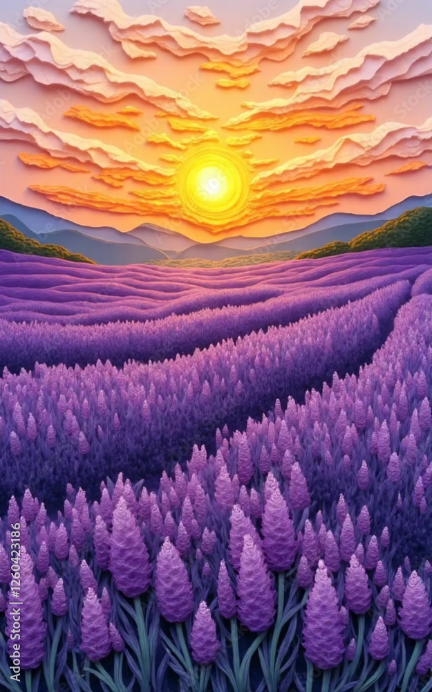 Obraz premium sunset in the field landscape lavender Quilled art 