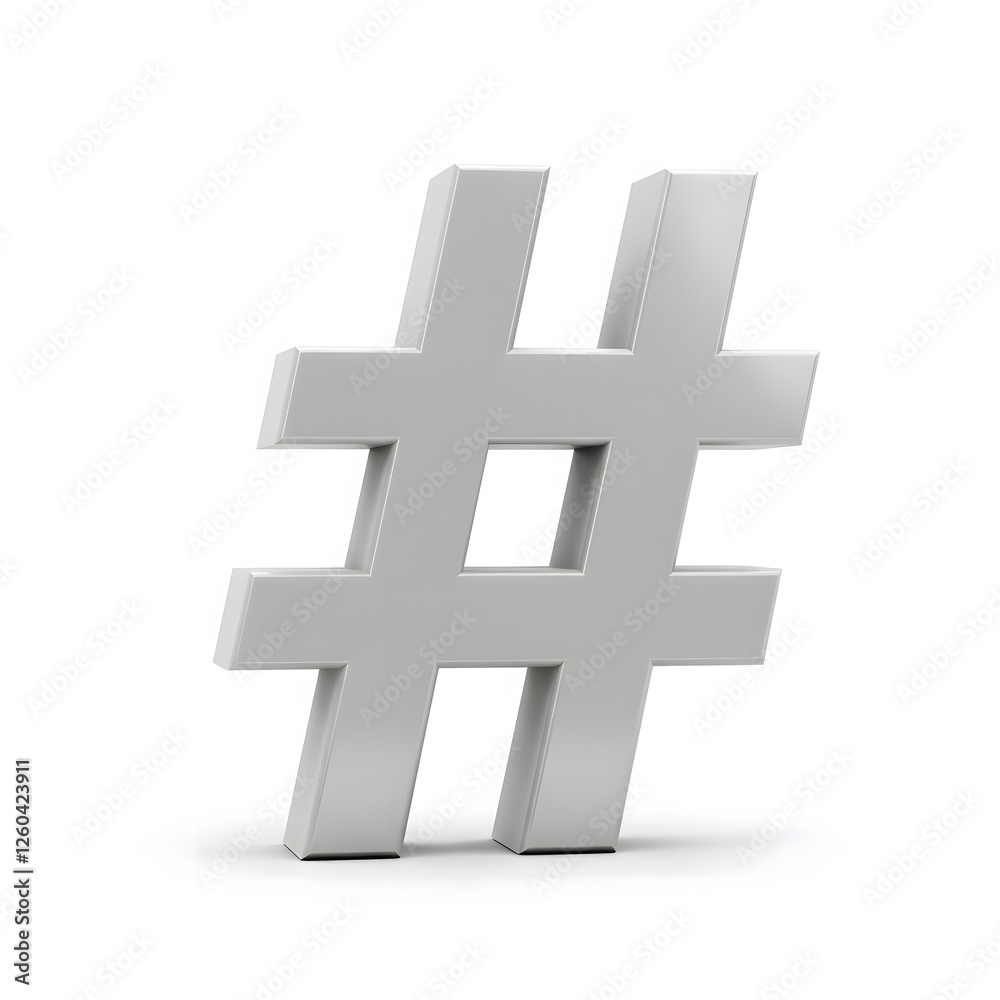 Fototapeta premium 3D Silver Hashtag Symbol Isolated on White Background