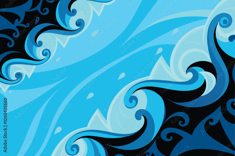 Generate an abstract artwork featuring swirling waves and sharp geometric shapes, evoking the letter 'O' in form and spirit. Use vibrant, contrasting colors. Generate an abstract artwork featuring swirling waves and sharp geometric shapes, evoking the letter 'O' in form and spirit. Use vibrant, contrasting colors.