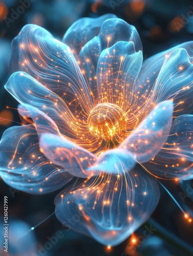 Elegant digital flower with intricate glowing circuits