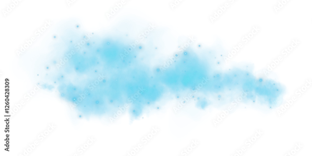 Obraz premium Fantastic blue smoke background. Magic blue smoke with glitter and small particles of twinkling stars. Fog with luminous particles. Blue vapor with stardust. Morning fog over land or water. PNG.