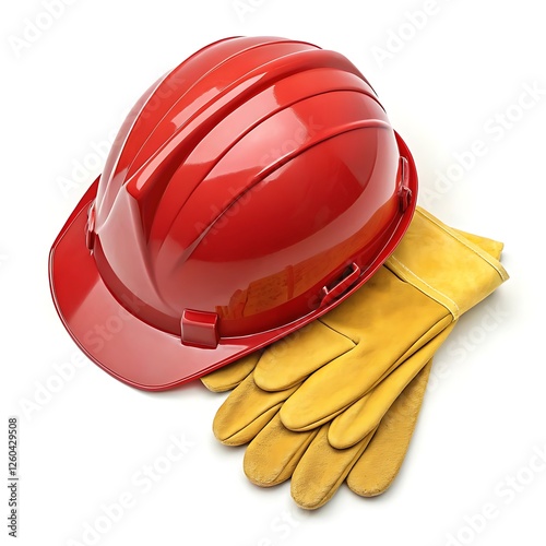 Safety First: Red Hard Hat and Gloves for Business Construction