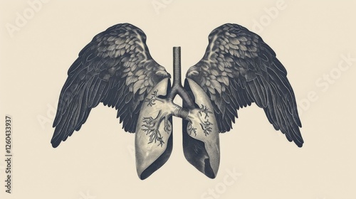 Obraz na płótnie Striking artwork of lungs with detailed wings, blending anatomical precision and artistic expression. The surreal design explores themes of freedom and life. AI generated. w salonie