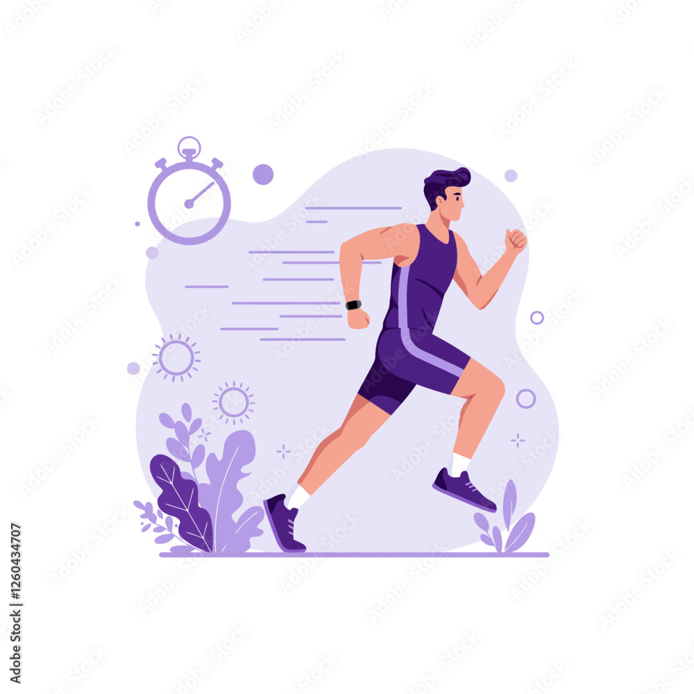Man Running with Stopwatch Time Tracking Fitness and Speed Illustration Man Running with Stopwatch Time Tracking Fitness and Speed Illustration