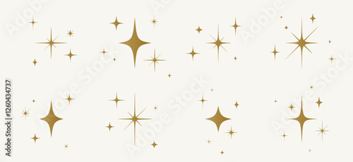 Stars set, sparkle icons collection. Set star abstract shapes. Template for design poster, card, banner. Vintage graphic set of star, light rays. Hand drawn design elements. Vector Illustration