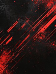 Abstract black and red grunge background with diagonal lines and dots.