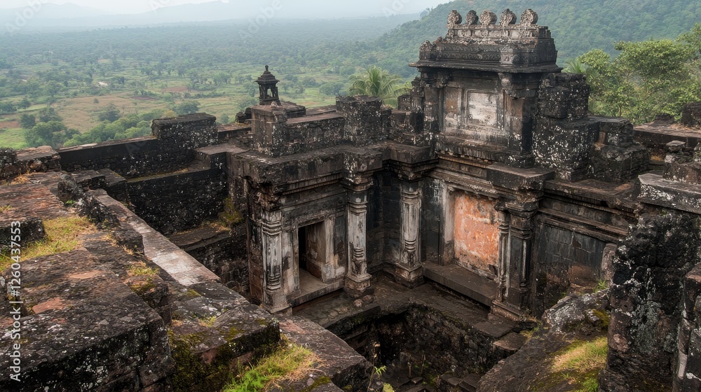 Fototapeta premium The remains of Kalavanticha Mahal, also known as Courtesans Terrace Room, can be found at Panhala Fort in Kolhapur, India.