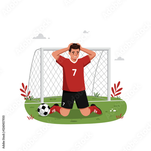 Disappointed Soccer Player After Missed Goal on Field Illustration