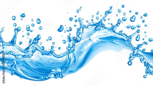 Wallpaper Mural Blue Water Splash Design with Bubbles and Flowing Motion against a White Background for Creative Projects Torontodigital.ca