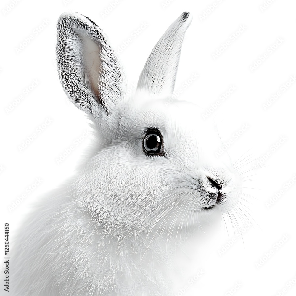 Obraz premium Adorable white rabbit, close-up portrait, isolated, pet animal