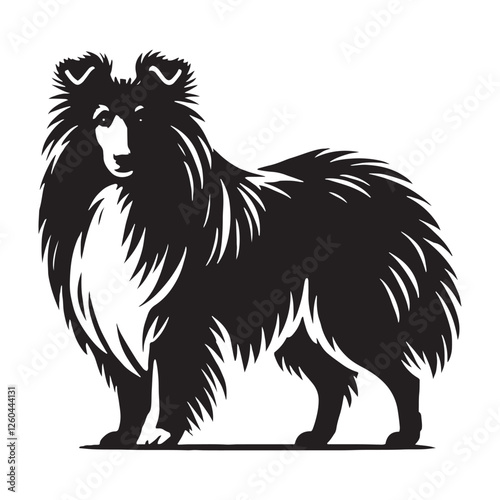 Striking Shetland Sheepdog silhouette with soft and elegant features - Shetland Sheepdog illustration - minimal Shetland Sheepdog vector - dog silhouette
