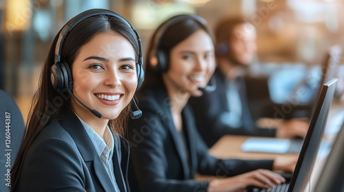 Asian Female customer care service smiling and working