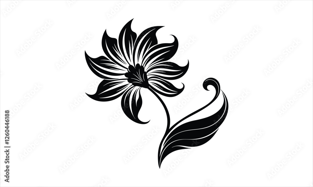 Fototapeta premium Elegant black flower with single leaf.