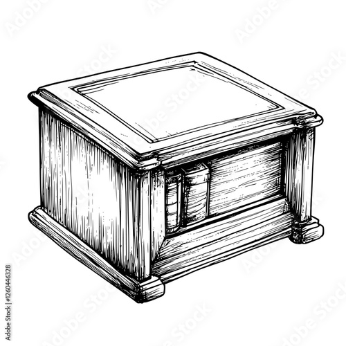 Hand-drawn vector illustration of a wooden box design showcasing intricate details and craftsmanship