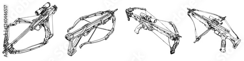 Different types of crossbows displayed in a detailed illustration showcasing design and mechanics for enthusiasts and collectors