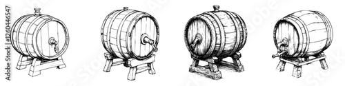 Wooden barrels lined up showcasing craftsmanship and design for storage and aging processes