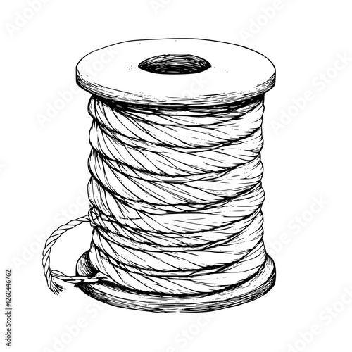 Detailed illustration of a spool of white rope on a plain background with textured lines showcasing its structure and design