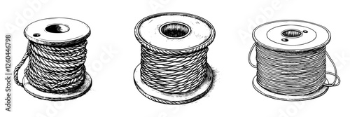 Variety of spool types showcasing different twines arranged in a row