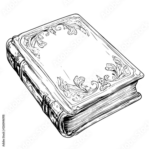 Classic ornate book with intricate design on cover and spine placed on a flat surface in a well-lit room