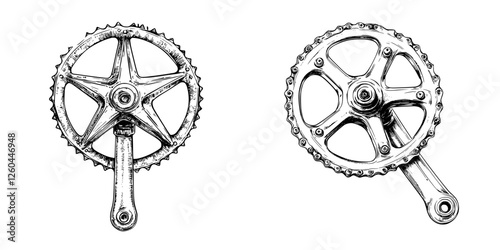 Detailed illustration of bicycle cranksets showcasing gear design and mechanics for cycling enthusiasts
