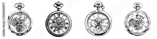 Timepieces showcase intricate designs with exposed gears and classic elegance in vintage style